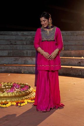 Rani Pink short kurta with sharara