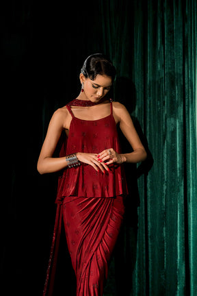 Maroon drapped Skirt with top