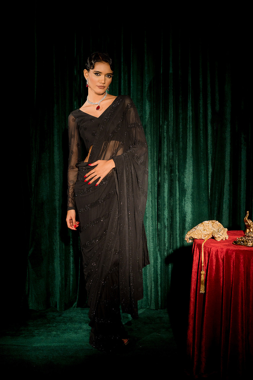 Black Swarovski Embellished Saree