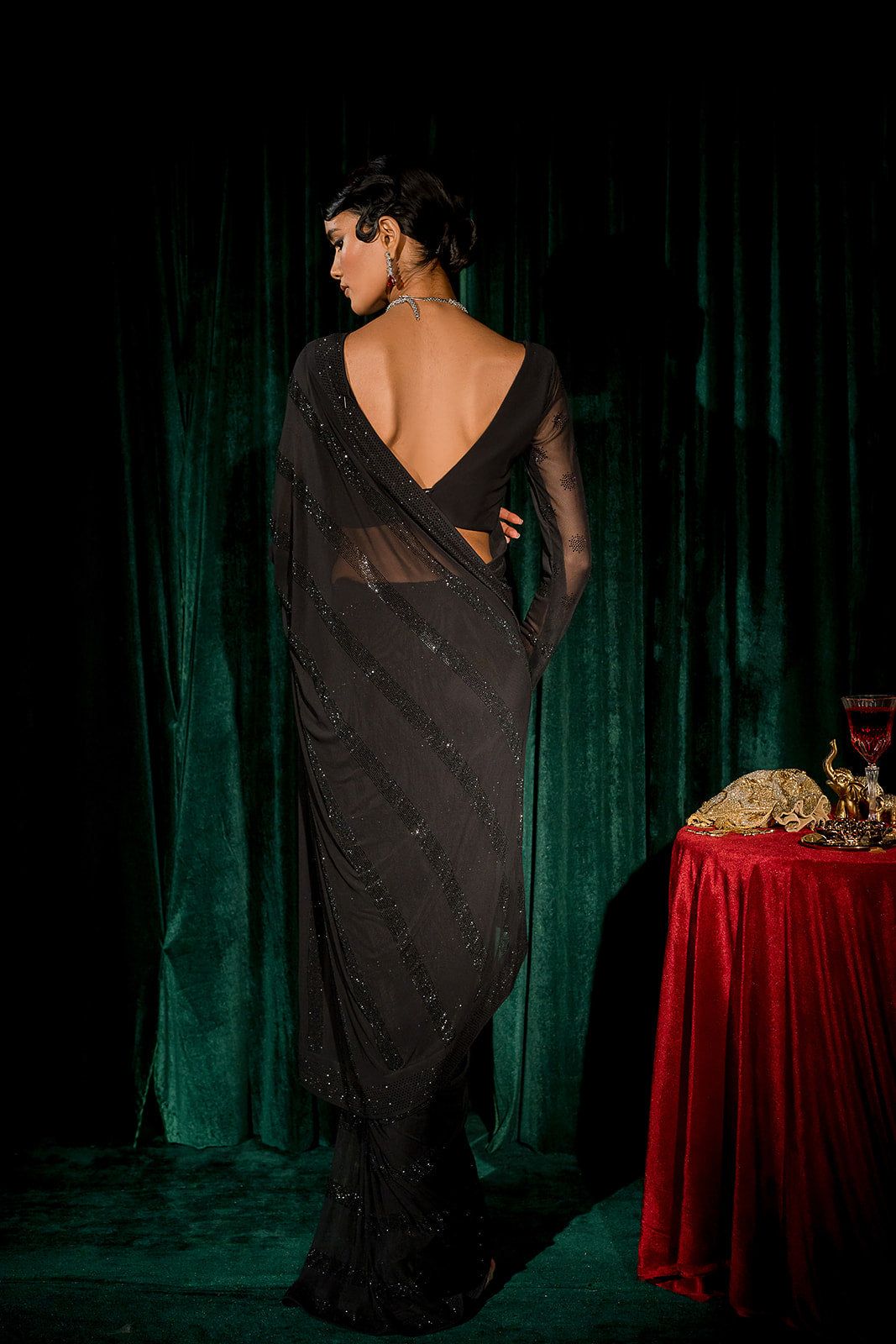 Black Swarovski Embellished Saree