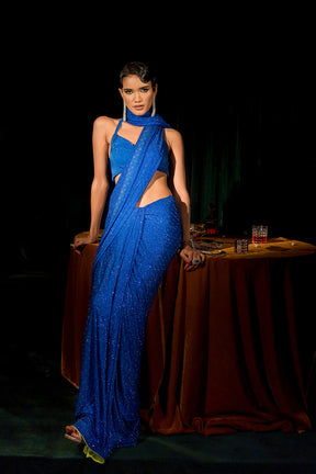 Royal Blue Heavy Embellished Saree