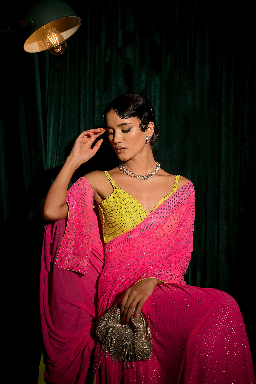 Pink swarovski Saree