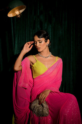 Pink swarovski Saree