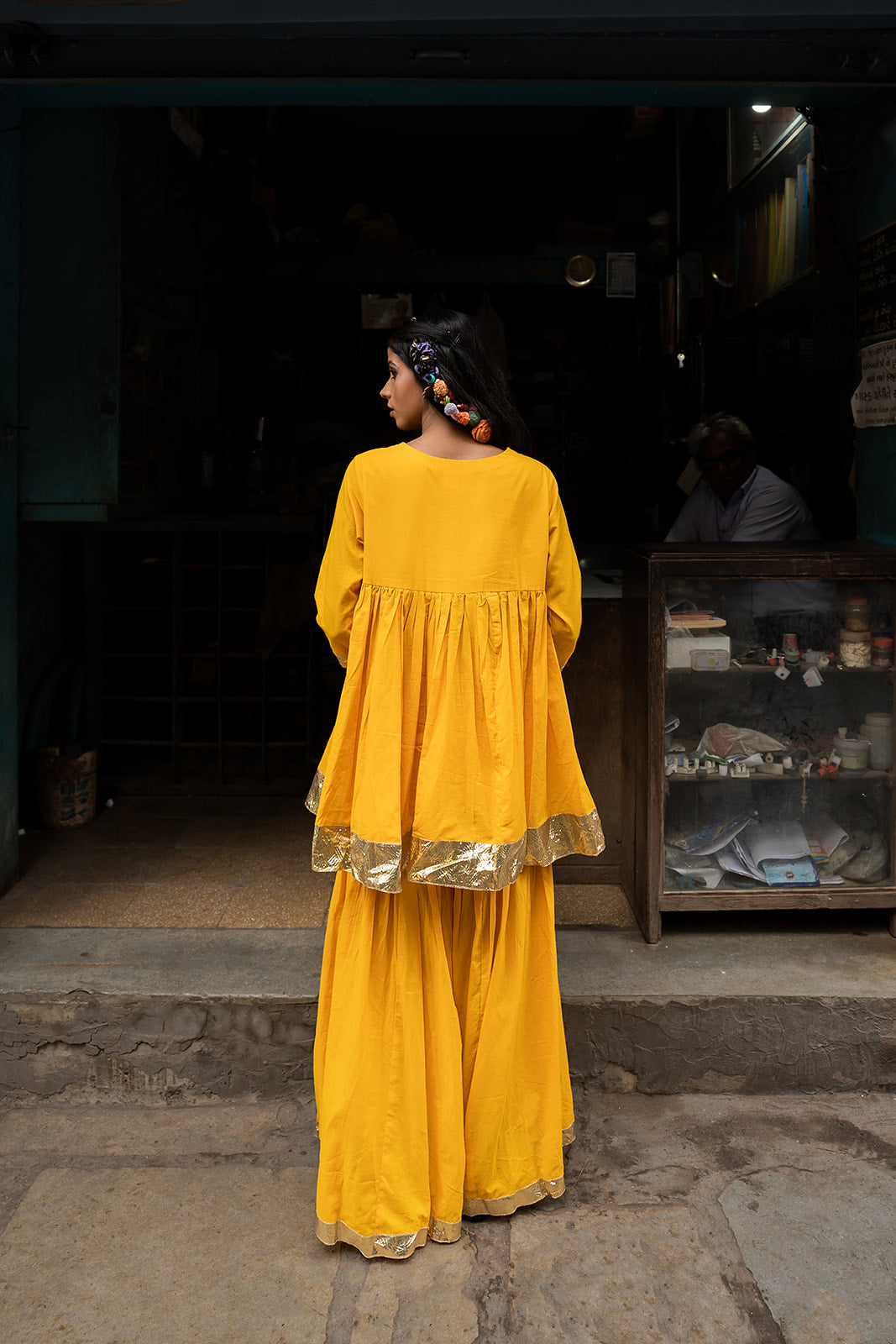 Haldi Sharara set lime dupatta