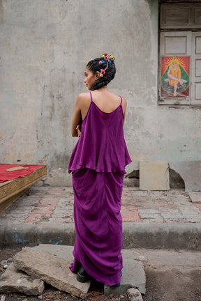 Purple draped skirt with top