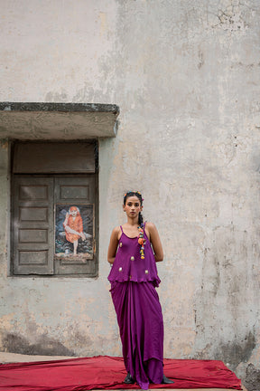 Purple draped skirt with top