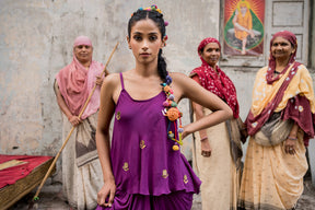 Purple draped skirt with top